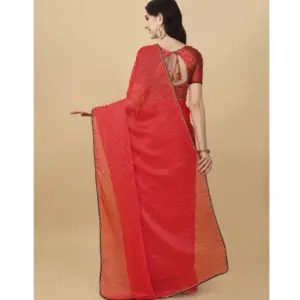 Women's Silk Blend Embellished Saree with Blouse – Red