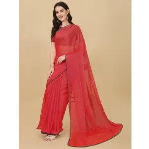 Women's Silk Blend Embellished Saree with Blouse – Red