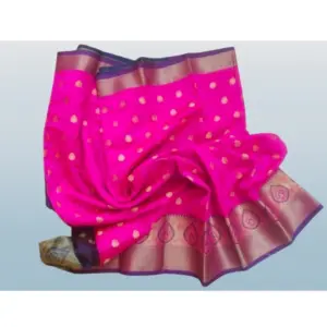 Women's Silk Blend Woven Saree with Blouse – Pink