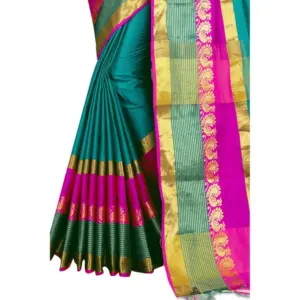 Women's Jacquard Woven Saree with Blouse – Dark Green