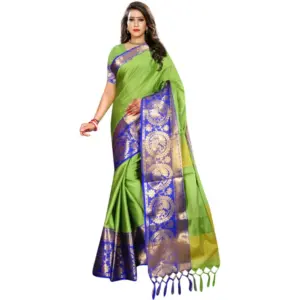 Women's Jacquard Woven Saree with Blouse – Green