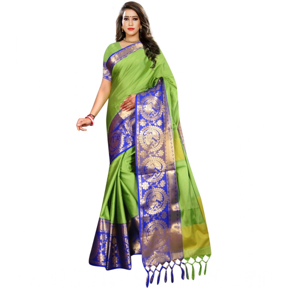 Women's Jacquard Woven Saree with Blouse – Green