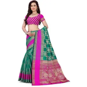 Women's Jacquard Woven Saree with Blouse – Light Green