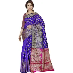 Women's Jacquard Woven Saree with Blouse – Blue