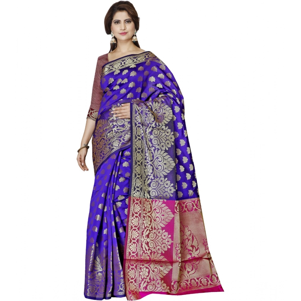 Women's Jacquard Woven Saree with Blouse – Blue