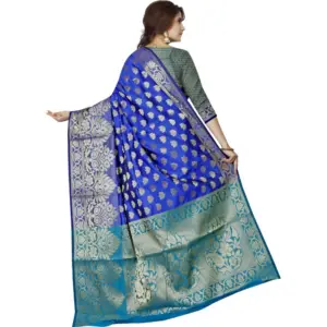 Women's Jacquard Woven Saree with Blouse – Dark Blue