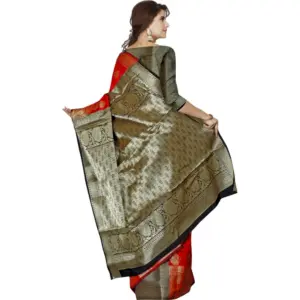 Women's Jacquard Woven Saree with Blouse – Red