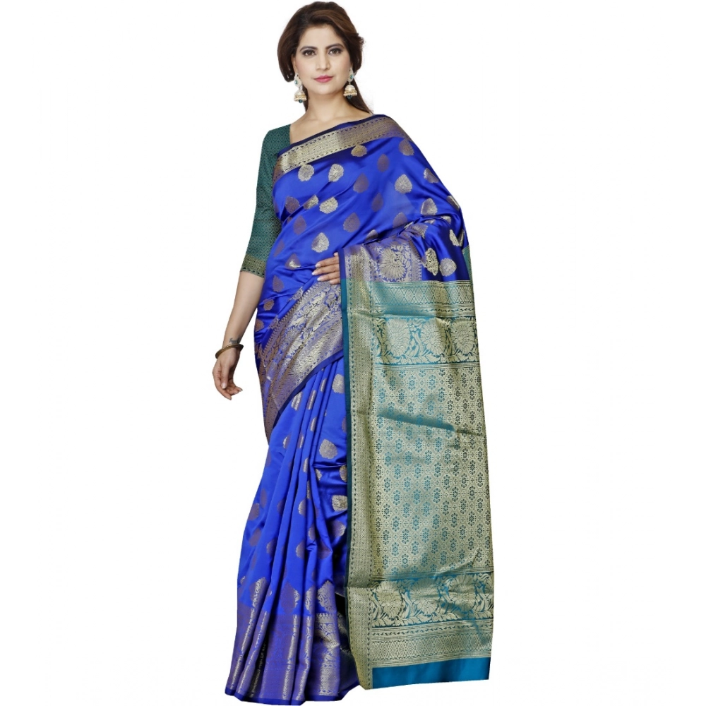 Women's Jacquard Woven Saree with Blouse – Blue