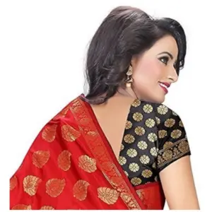Women's Jacquard Woven Saree with Blouse – Red