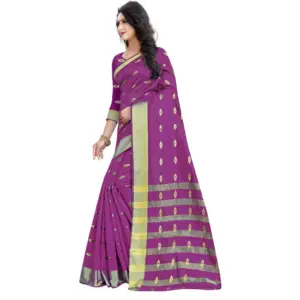 Women's Silk Blend Woven Saree with Blouse – Pink