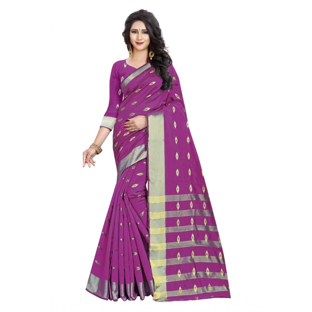 Women's Silk Blend Woven Saree with Blouse – Pink