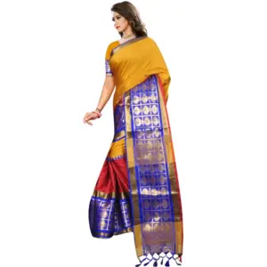 Women's Jacquard Woven Saree with Blouse – Mustard