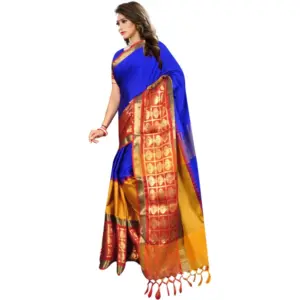 Women's Jacquard Woven Saree with Blouse – Blue