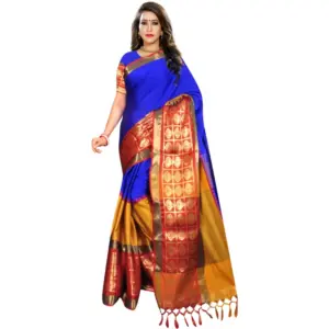 Women's Jacquard Woven Saree with Blouse – Blue