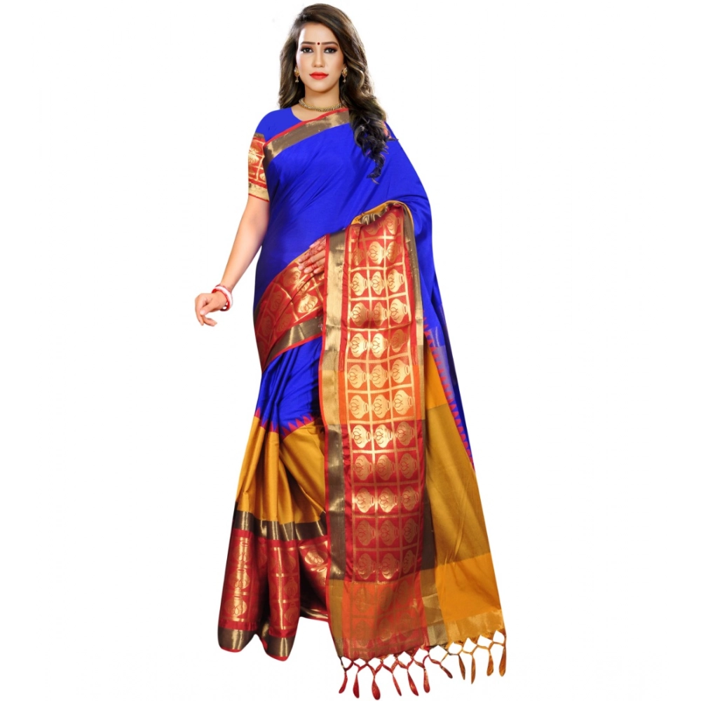 Women's Jacquard Woven Saree with Blouse – Blue