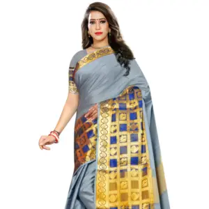 Women's Jacquard Woven Saree with Blouse – Light Blue