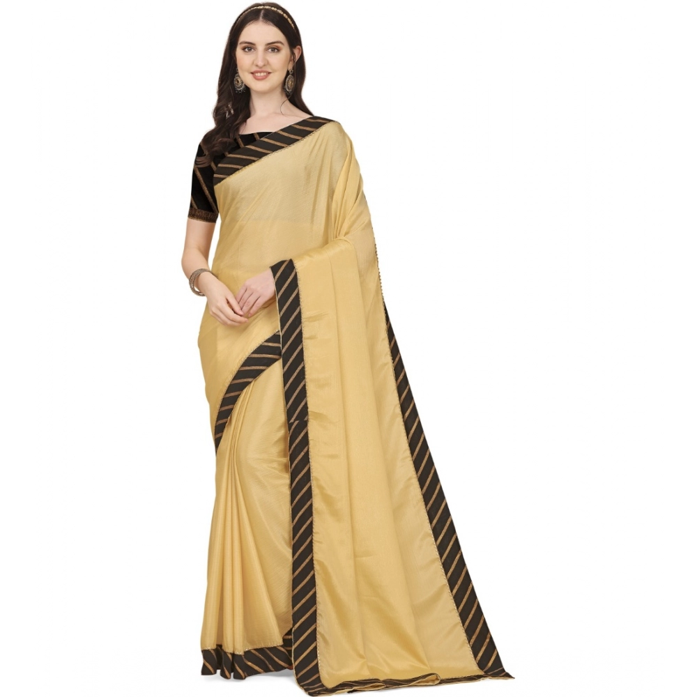 Women's Chiffon Self Design Saree with Blouse – Yellow