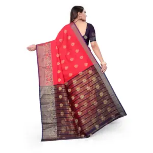 Women's Silk Blend Woven Saree with Blouse – Red