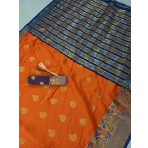 Women's Silk Blend Woven Saree with Blouse – Orange