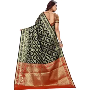 Women's Jacquard Woven Saree with Blouse – Black