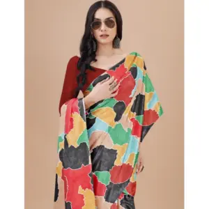 Women's Crepe Digital Print Saree with Blouse – Red