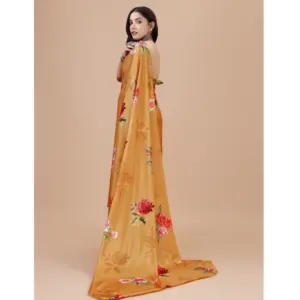 Women's Crepe Digital Print Saree with Blouse – Mustard
