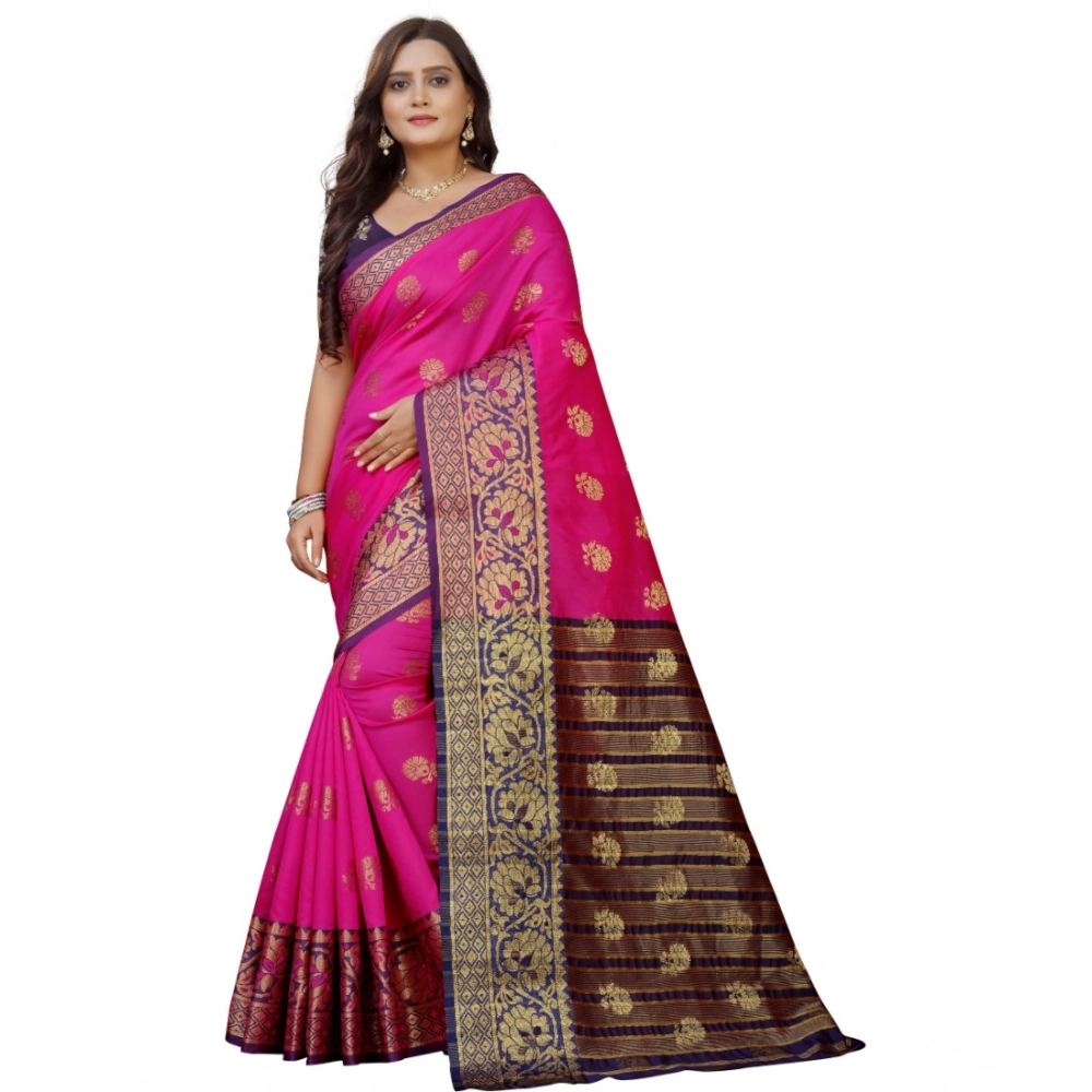 Women's Silk Blend Woven Saree with Blouse – Pink-Beige