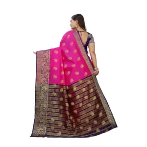 Women's Silk Blend Woven Saree with Blouse – Pink-Beige