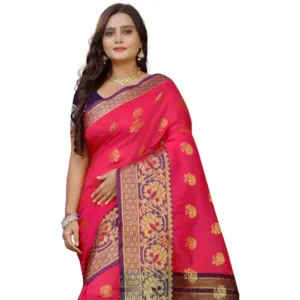 Women's Silk Blend Woven Saree with Blouse – Multicolor
