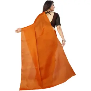 Women's Cotton Silk Self Design Saree with Blouse – Orange