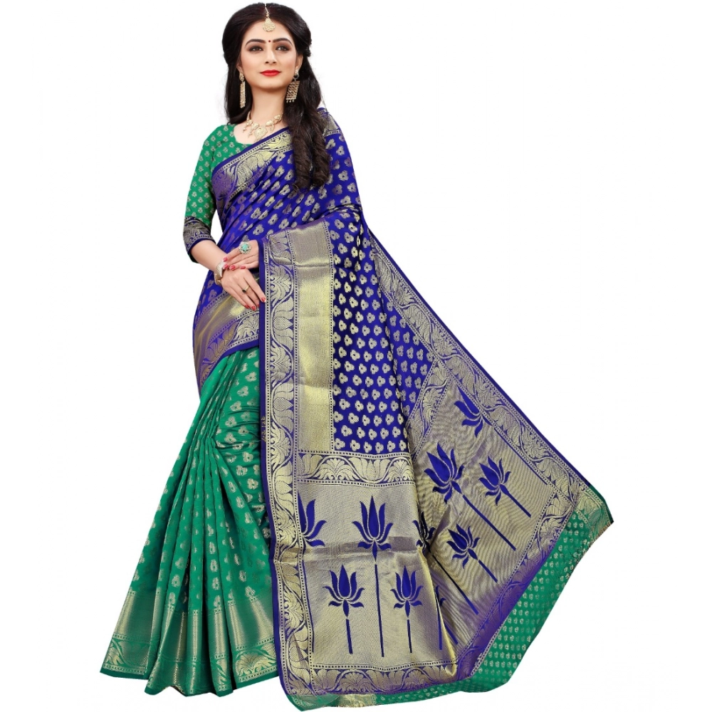 Women's Jacquard Woven Saree with Blouse – Green