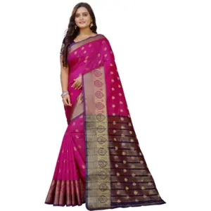 Women's Silk Blend Woven Saree with Blouse – Purple-Pink