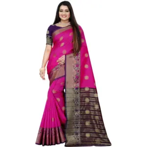 Women's Silk Blend Woven Saree with Blouse – Blue-Pink