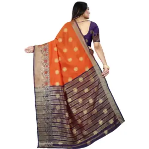 Women's Silk Blend Woven Saree with Blouse – Blue-Orange