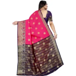 Women's Silk Blend Woven Saree with Blouse – Blue-Pink