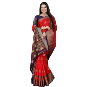 Women's Silk Blend Woven Saree with Blouse – Purple-Red