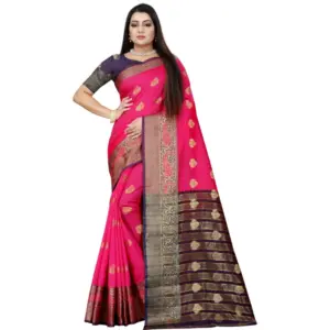 Women's Silk Blend Woven Saree with Blouse – Purple-Pink