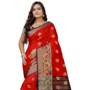 Women's Silk Blend Woven Saree with Blouse – Purple-Red