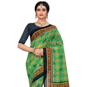 Women's Georgette Floral Print Saree with Blouse – Light Green