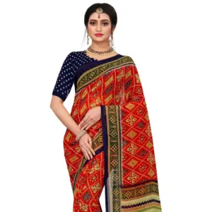 Women's Georgette Floral Print Saree with Blouse – Multicolor