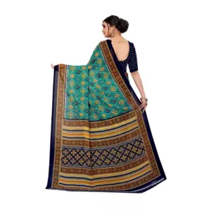 Women's Georgette Floral Print Saree with Blouse – Dark Green