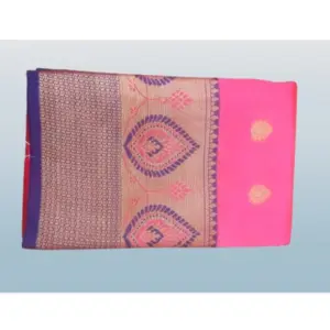 Women's Silk Blend Woven Saree with Blouse – Pink
