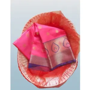 Women's Silk Blend Woven Saree with Blouse – Pink