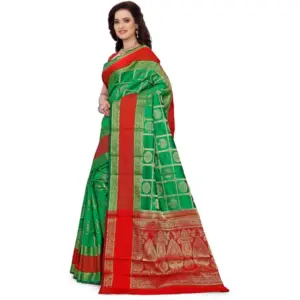 Women's Jacquard Woven Saree with Blouse – Green
