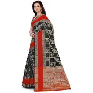 Women's Jacquard Woven Saree with Blouse – Red-Black