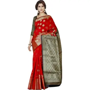Women's Jacquard Woven Saree with Blouse – Red