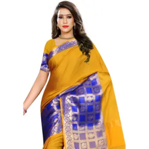 Women's Jacquard Woven Saree with Blouse – Mustard