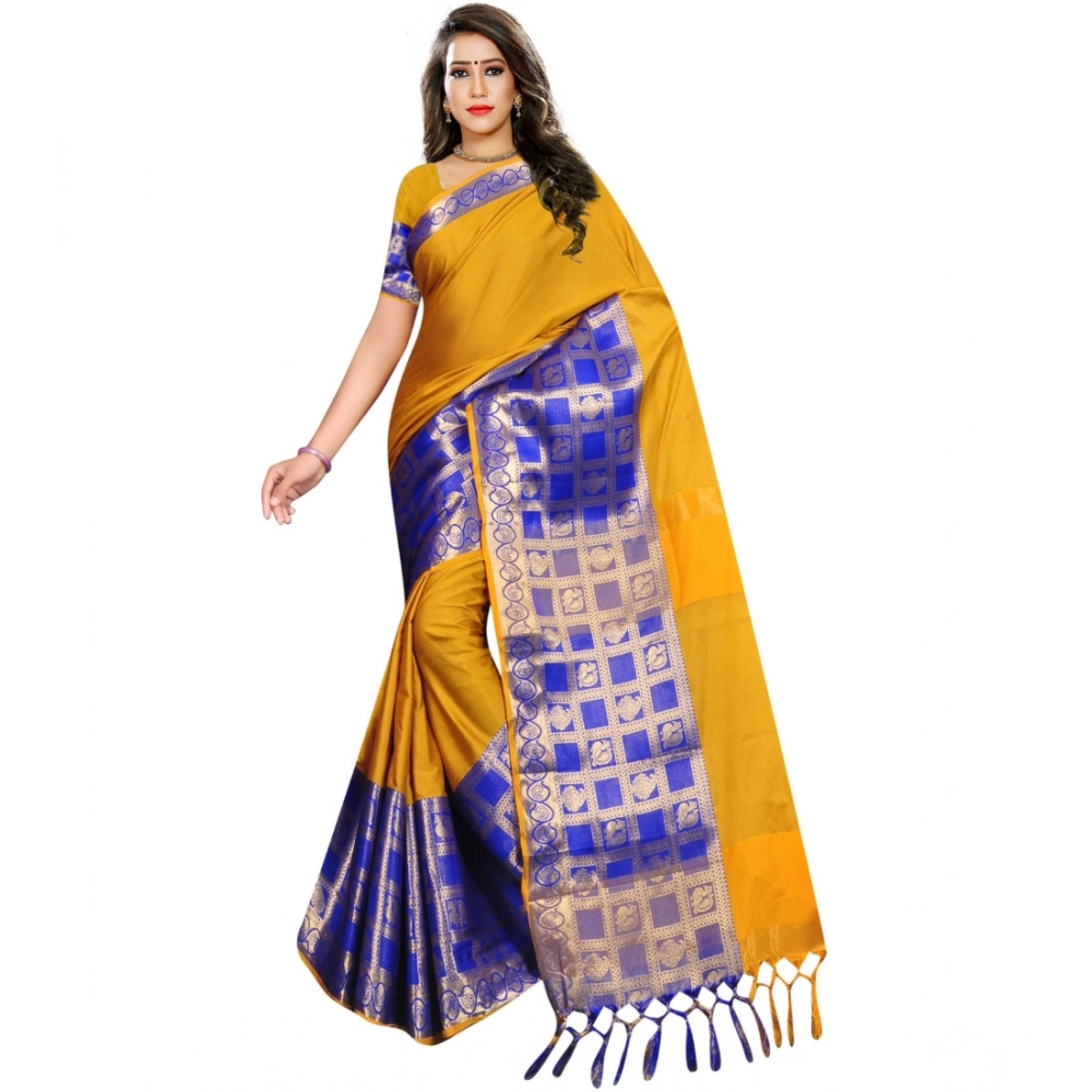 Women's Jacquard Woven Saree with Blouse – Mustard