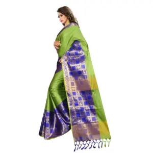 Women's Jacquard Woven Saree with Blouse – Green