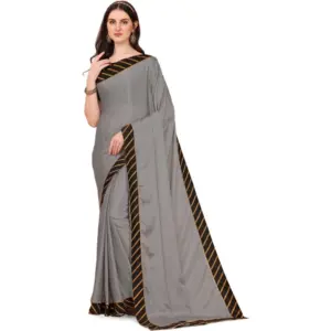 Women's Chiffon Self Design Saree with Blouse – Silver